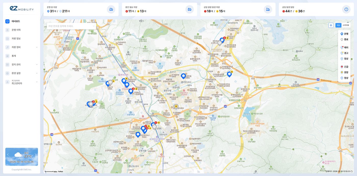 ezMobility vehicle monitoring map screen